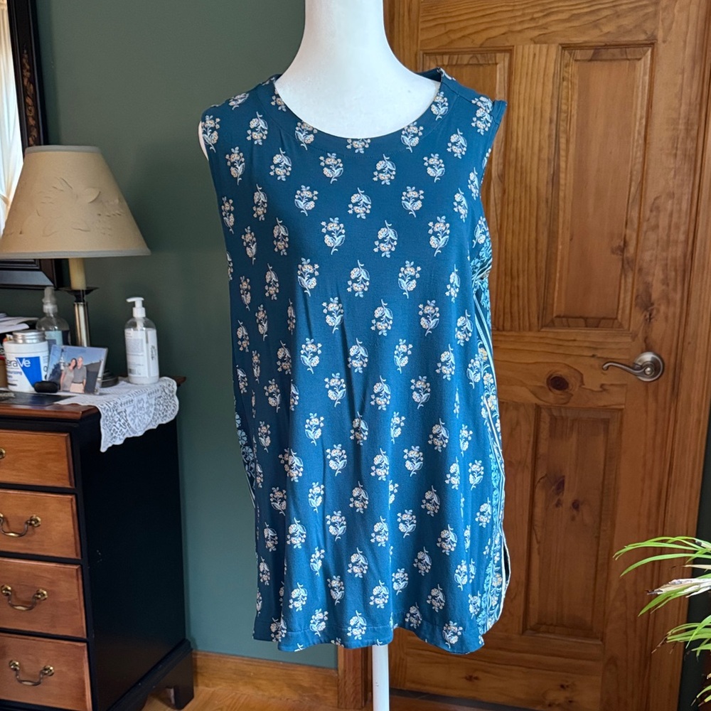J. Jill Teal Floral Sleeveless Swing Tank